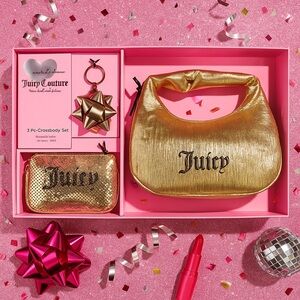 Juicy Couture Gold Mini Hobo Bag 3-Piece Set Wristlet Mirror NWT